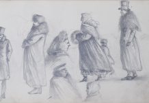 Арк. 17. Начерки чоловічих і жіночих фігур в зимовому одязі.