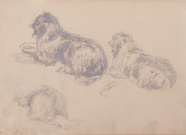 Аркуш 10. Два собаки, що лежать; унизу - начерк собаки. Папір, олівець; 20х30