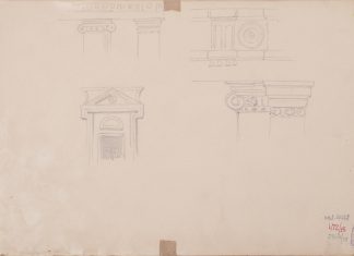 Аркуш 15 (на звороті). Начерки архітектурних деталей. Папір, олівець; 20 х30