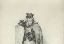 Арк. 6. Старий біля колони. Зліва унизу: Октябрь. Папір, олівець; 19х29,8