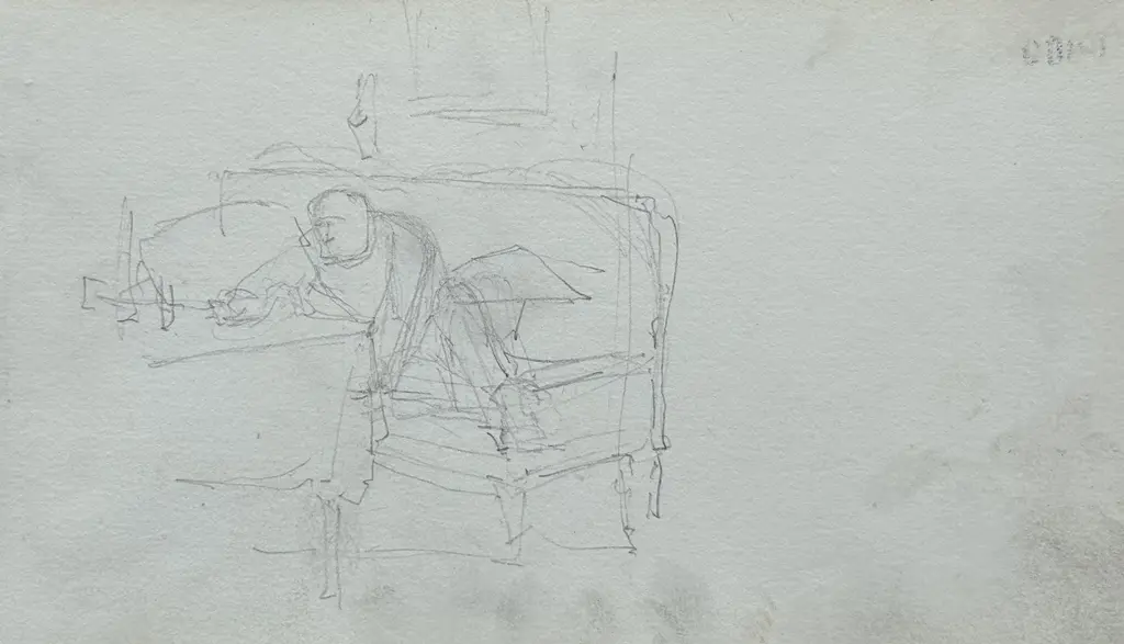 Sheet 10. Sketch of a male figure on a sofa. Paper, pencil; 11.4 × 19.5 cm