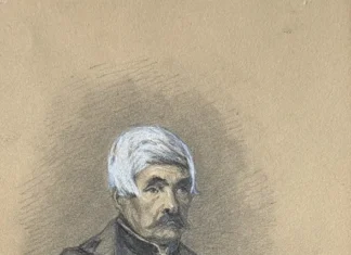 Sheet 11. Portrait of an unknown man. Paper, pencil, gouache; 11.4 × 19.5 cm