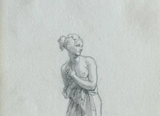 Sheet 5. Statue of an ancient Greek goddess. Paper, pencil; 11.4 × 19.5 cm