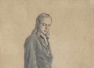 Sheet 8. Figure of Tsarevich Alexei (drawing after the painting by M.M. Ge “Peter I and Tsarevich Alexei”). Paper, pencil; 11.4 × 19.5 cm