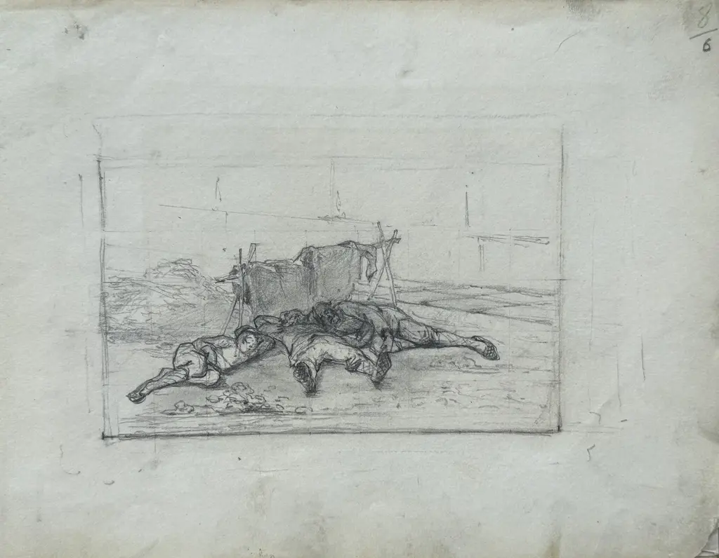 Sheet 8. Rest after work. Paper, pencil; 20 x 26 cm