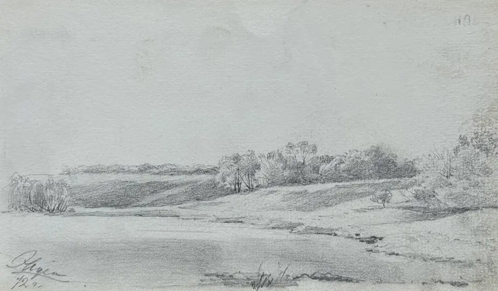 Sheet 9. Landscape. Bottom left: August 72. Paper, pencil; 11.4 × 19.5 cm