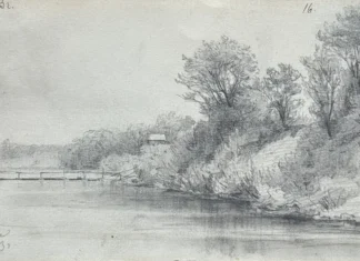 Sheet 16. Landscape. Bottom left: Neva 73, top in ink: 1873. Paper, pencil; 11.4 × 19.5 cm