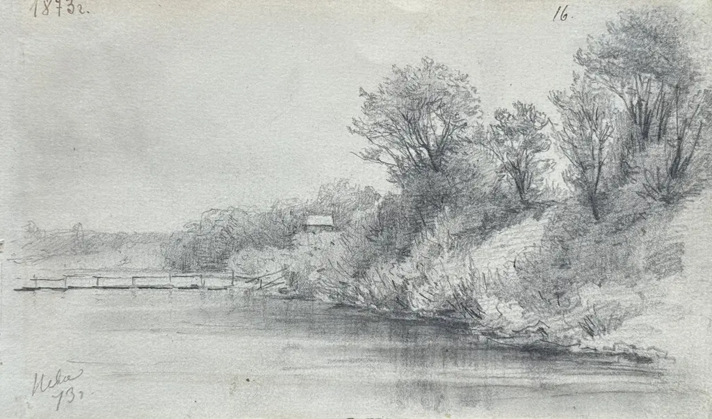 Sheet 16. Landscape. Bottom left: Neva 73, top in ink: 1873. Paper, pencil; 11.4 × 19.5 cm