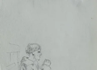 Sheet 25. Beggar. Study for the painting “Beggars at the Kyiv-Pechersk Lavra.” Paper, pencil; 11.4 × 19.5 cm